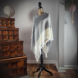 Fringe Tasseled Striped Poncho-OS